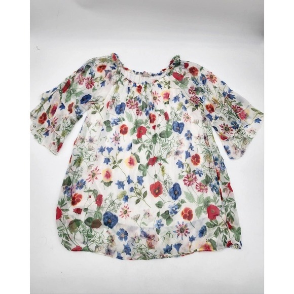 Bellambra 100% Silk Italian Floral Peasant Sheer Lined Blouse Top Size L - Picture 4 of 10